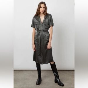 NWOT Rails Cadence Button Down Forest Green Shiny Satin Dress